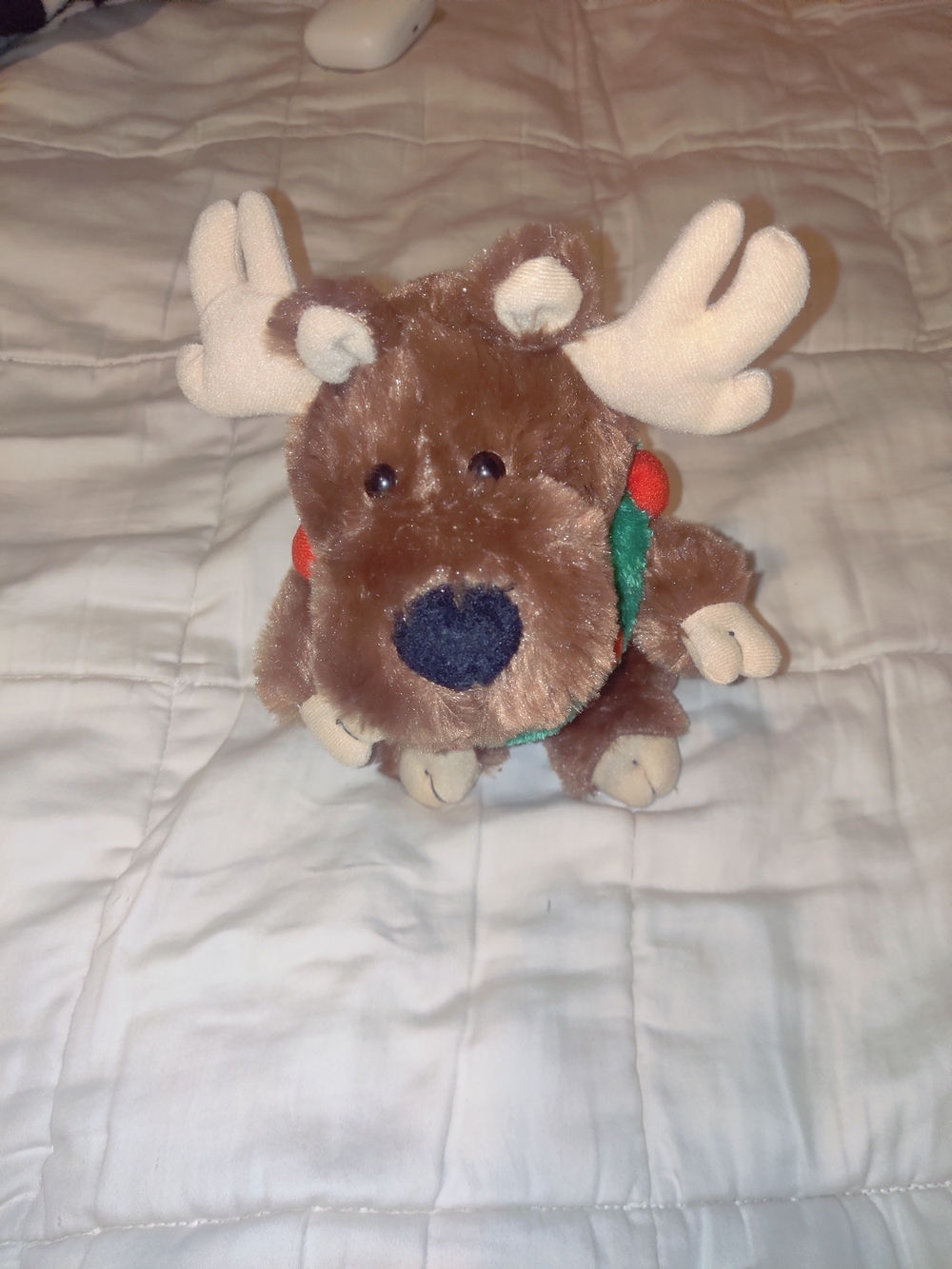 Moose Christmas Brown Plush Green Wreath Neck Plush Stuffed Animal 8" Reindeer